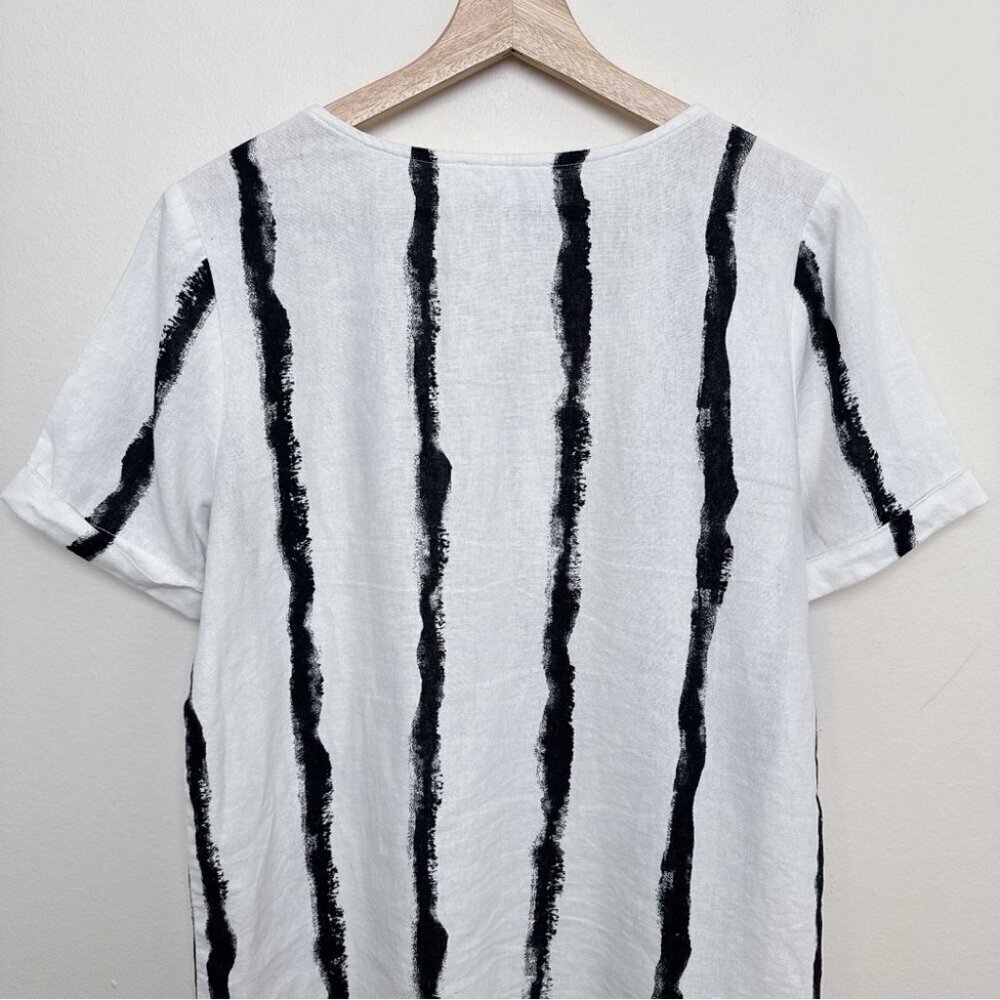 Compli K Womens Small Linen Striped Short Sleeve Lagenlook Patch Pocket Top - Picture 11 of 13
